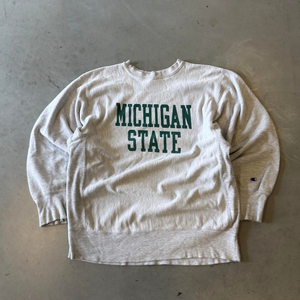 Vintage 80s Michigan state champion reverse weave heather gray